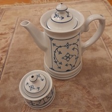 Zuckerdose u. Tee-/Kaffeekanne SANDRA RICH indisch blau Strohblume Zwiebelmuster