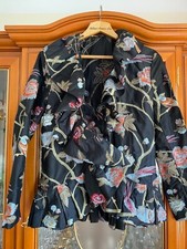 Schwarzbunte Chinesische Jacke, Seide 100%,Gr. 38/40,Blumenstickerei,Handarbeit