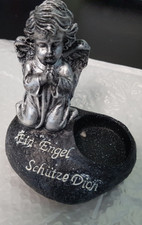 Grabschmuck Grabengel mit Spruch (Ein Engel schütze Dich) und Kerzenständer