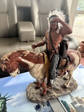 Vintage Daniel Monfort Western Sioux Indian Chief HAND SIGNED 1982 Schwer 6 Kg!