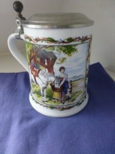 Bierkrug Seidel mit Zinndeckel Motiv Post Pferd Mädchen 0,5 Liter gebraucht