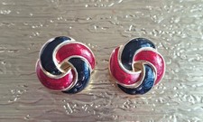 Vintage Ohrclips Emaille Knoten rot schwarz Ohrringe 2,5 cm