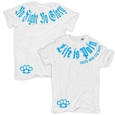 Herren TShirt Life is Pain BLAU Schlagring fight Hardcore tattoo la familia fck