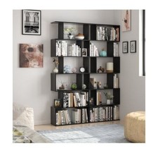 Homfa Bücherregal 2er-Set | Modernes S-Design | 6 Ebenen | Schwarz