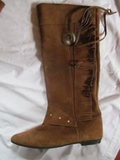 Wildlederstiefel- Overknee-cognac-ethno-Fransen- vintage Gr. 38