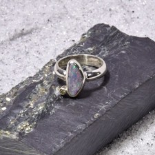 Boulder Opal Ring, 925er Silber, Edelsteinring (21855), mit Brillant