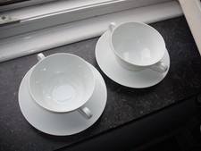 3 wunderschöne Suppentassen & Unterteller von H & C Selb Heinrich Porzellan weiß