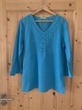 Blu Deise Damen Tunika Kaftan Bluse Türkis Gr. XXL Pailletten Sommer Sonne