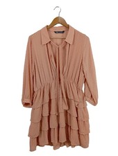 ZARA Volantkleid Damen Kleid Gr. DE 42 nude Casual-Look