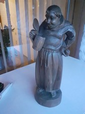 Große Holzfigur Mönch 56 cm, Aufkleber: Ernst Huber Berchtesgaden, handgeschn.