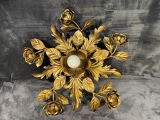 Italienische Deckenlampe Gold Tole mit Rosen & Akanthusblättern 