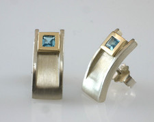 925 Sterlingsilber große Ohrstecker  mit 2 Topas Steinen und 585 Gold 1 Paar