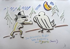 Helge Schneider Das Zebra Huhn trifft Udo Lindenberg beim Joggen Handsigniert 3D