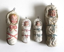 4 x Wickelkind Fatschenkind Dresdner Pappe alt Pappmaschee Weihnachten