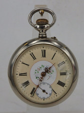 Schöne bäuerliche Herrentaschenuhr Pferd auf dem Feld Stahl/Nickel 1900 (95093)