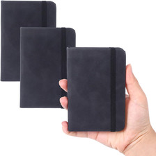 Notizbuch A7 Mini 3er Set Liniert Leder Schwarz mit elastischem Verschluss