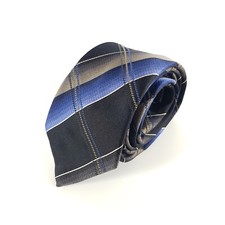 Gucci Krawatte Schwarz Blau Gold Kariert Seide Made In Italy 8 cm