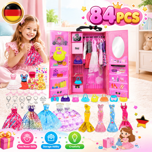 Rosa puppenkleider schrankset - rosa, puppenkleider-schrankset