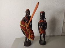 2 Holzfiguren der Massai - Massai Krieger und Wasserträg-Handarbeit Einzelstücke