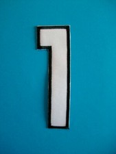 Zahl 1 Stoff 10cm weiß mit schwarzem Rand  Aufbügeln Tricot Zahl  Bügelbild