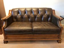 Zweisitzer-Sofa Leder und Eiche plus Couchtisch rund Eiche