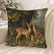 Herbst Deko Kissen 45 cm Geschenk Reh Familie Natur Wald Liebe Nostalgie Hirsch