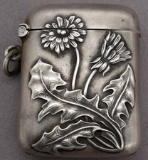 Antike Streichholzbox 800er Silber vesta case Löwenzahn match holder  (123)