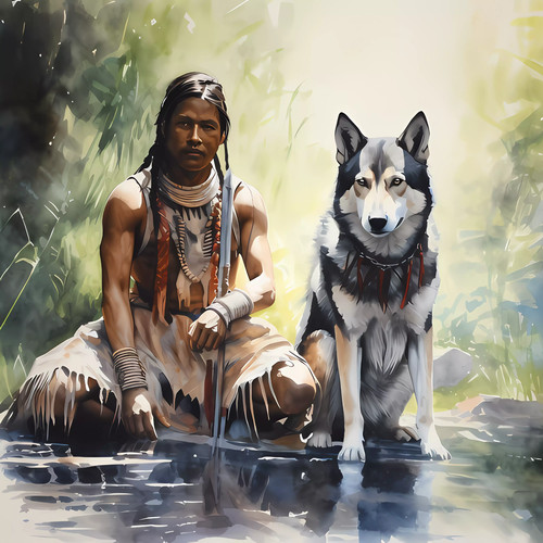 Wandbild indianer wolf deko - wolf,