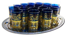 36x Tee Gläser Glas Vintage Shabby Orient Marokko Shisha Bar Handarbeit  blau