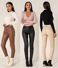 Damen Thermo Kunstleder Hose Leder Push Up Skinny Slim  hohe Taille LC001