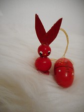 2 Anhänger Ostern ★HASE & Ei★ Osterschmuck Holz Strauchschmuck Figur rot DDR👍