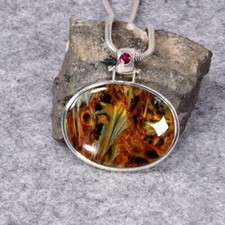 Pietersit Anhänger, 925er Silber, Edelsteinanhänger (10507), mit Turmalin