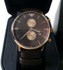 Emporio Armani Chronograph Leder Rosegold und Braun Herren Uhr, UVP 295€