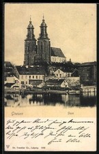 Gnesen-Gniezno, Dom mit Häusern davor, Ansichtskarte 1902 