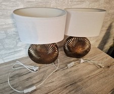 Fischer & Honsel 2 x Tischleuchte mit Glühbirnen Bronzefarben Stoffschirm Weiß