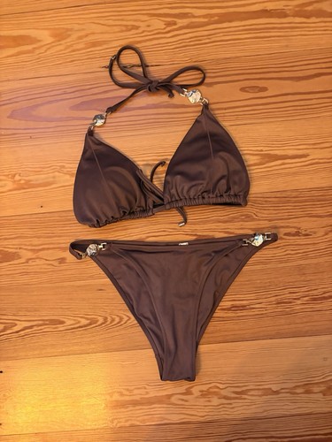 Dunkelbrauner bikini mit - dunkelbrauner,
