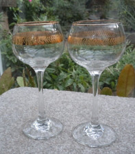 PAAR VINTAGE 24K GOLD VERGOLDET RAND GIRNE GEBUNDEN KRISTALLGLÄSER 150ML