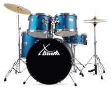 Blaues, komplettes Drumset mit