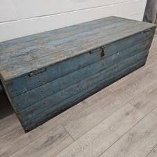 Rustikale blaue Kiefer Truhe zwei Griffe extra groß und robust 170 cm breit