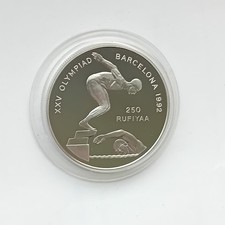 Malediven 100 Rufiyaa 1990 PP Schwimmstaffel Silbermünze 31,47g Olympia 1992