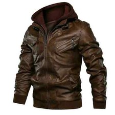 Herren Vintage Echtes Leder Jacke Brown Bomber Winter Jacke Mantel mit Kapuze