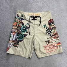 ED HARDY Designer Badehose Badeshorts Gr 34 Tattoo Beach Shorts Logo 18619 Beige