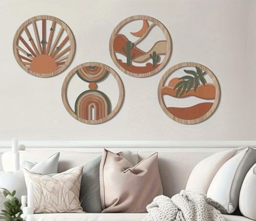 4er set boho - holz, wandbehang