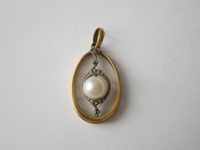Jugendstil Anhänger Bicolor Perle Maraksit Antik Schmuck 2,4 g/3,1 x 1,5cm