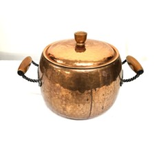 STÖCKLI NETSTAL Schweiz älterer großer Kupfertopf gehämmert Holzhenkel
