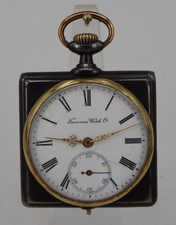 Seltene quadratische Herrentaschenuhr Tavannes Watch Eisen brüniert 1905 (98613)