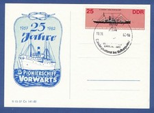 DDR-Beleg 25 Jahre Pionierschiff Vorwärts 1957-1982, Sonderpostamt Dresden