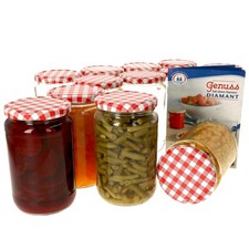 12x Einmachgläser 720 ml I Deckel Rot Weiß Kariert I TwistOff TO 82 + Rezeptheft