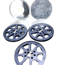 3x 16mm Filmspulen 27,5cm Kunststoff mit 2 Metall Filmdosen Kino Film Reel I739