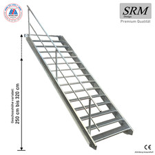 15 Stufen Stahltreppe Breite 60-160cm Geschosshöhe 250-320cm Geländer einseitig